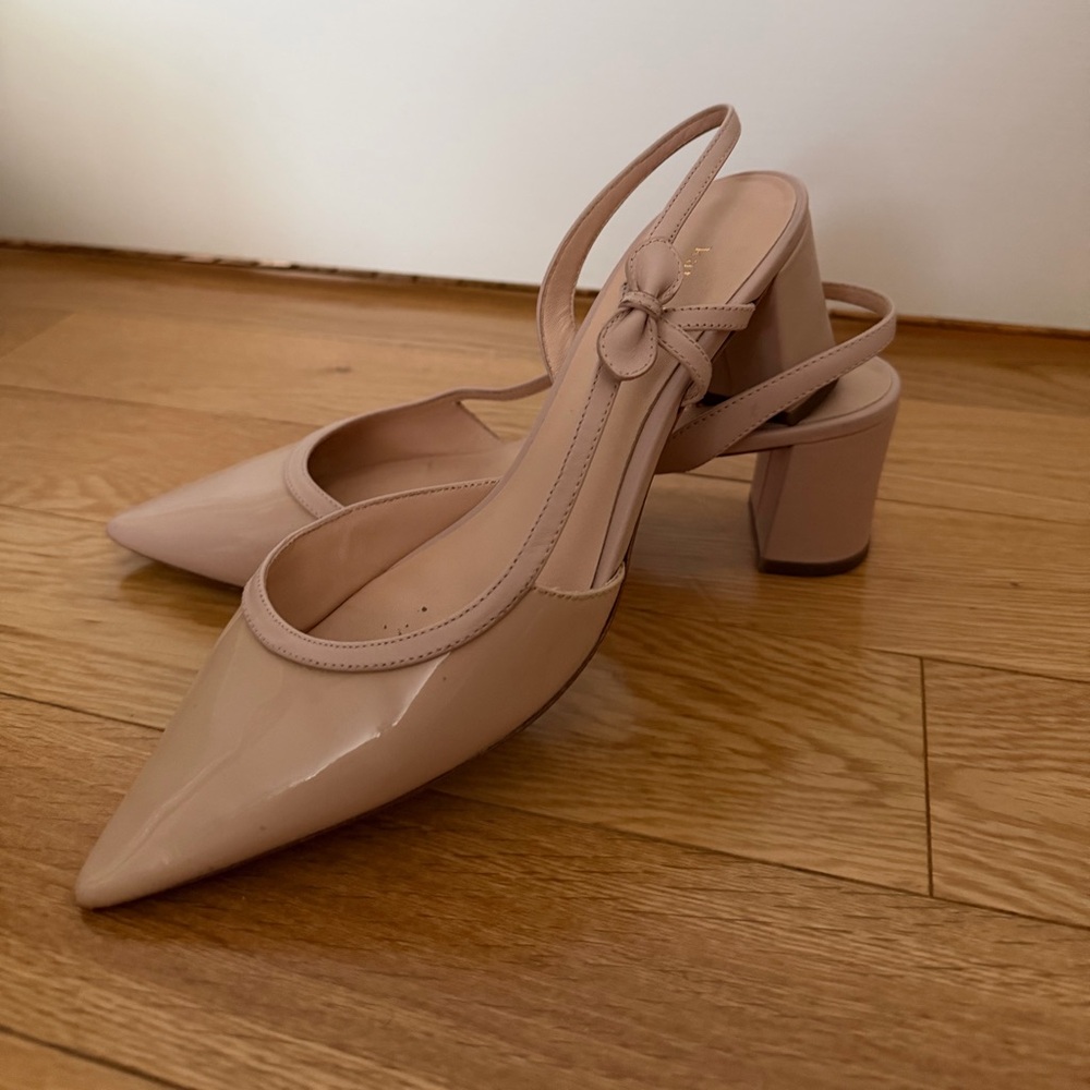 Kate Spade Nude Patent Slingback Block Heel Pumps